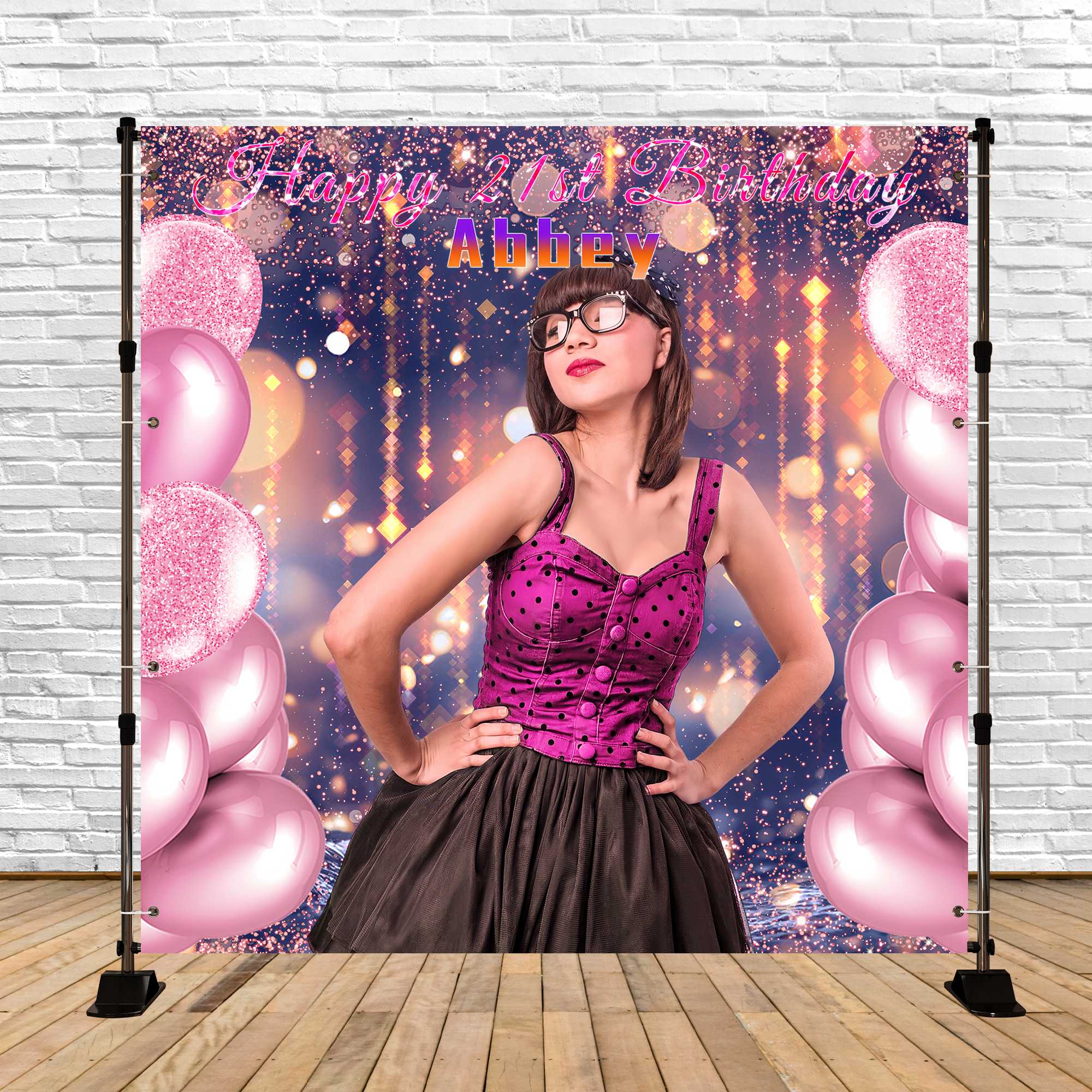21st Birthday Backdrop Glitter Balloons Personalised Backdrop LXX5-101