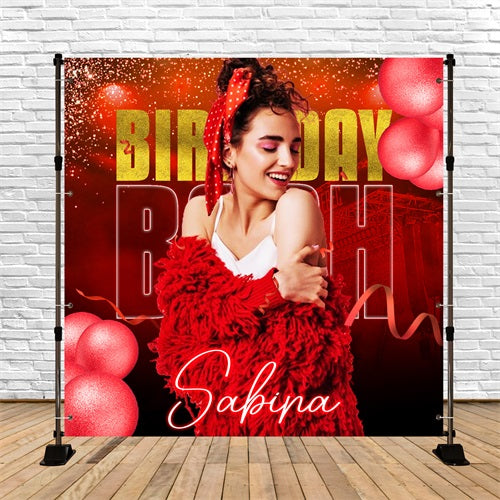 Birthday Photo Backdrop Red Glitter Balloons Bash Custom Backdrop LXX5-102