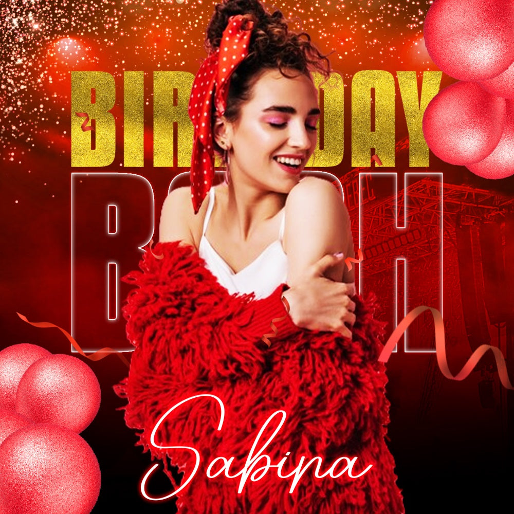 Birthday Photo Backdrop Red Glitter Balloons Bash Custom Backdrop LXX5-102