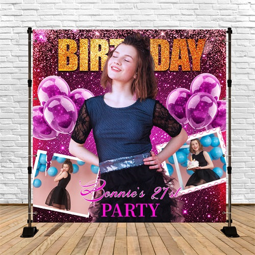 21st Birthday Backdrop Purple Sparkle Balloons Customized Backdrop LXX5-105