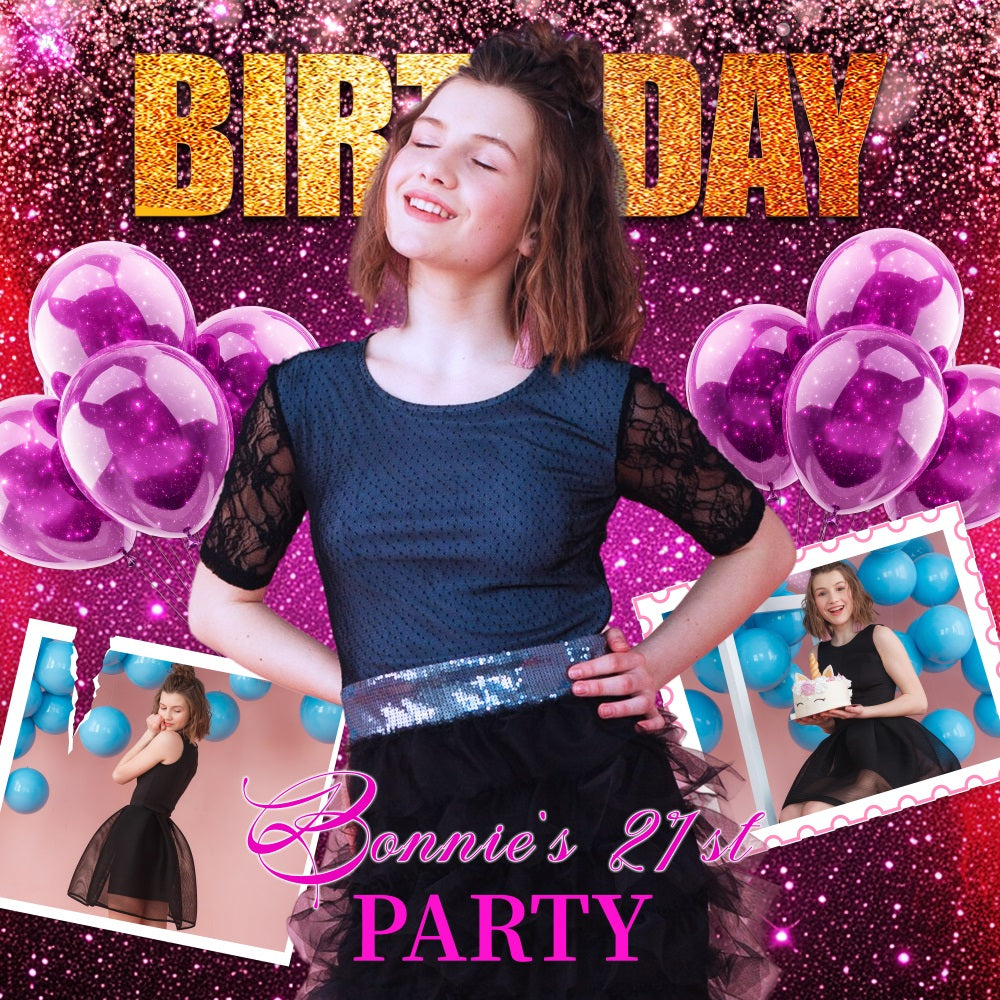 21st Birthday Backdrop Purple Sparkle Balloons Customized Backdrop LXX5-105
