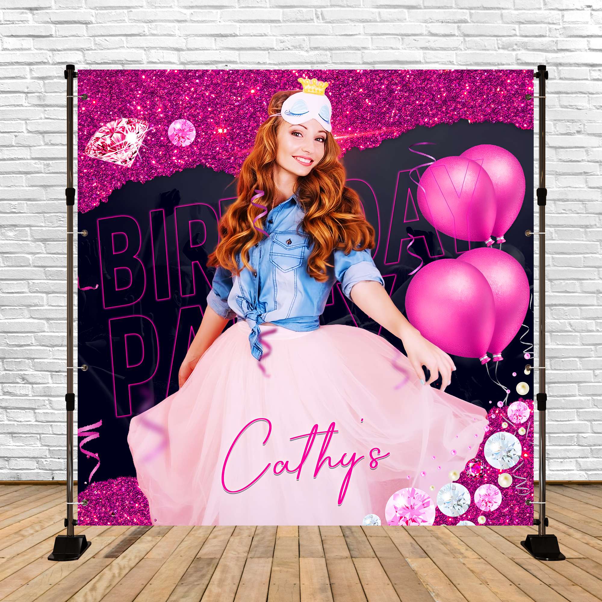 Personalized Backdrop For Birthday Diamond Ballloon Celebration Backdrop LXX5-106