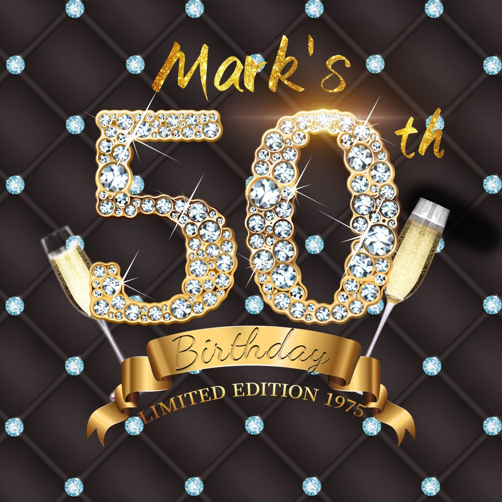 50th Birthday Photo Backdrop Diamond Bash Customized Backdrop LXX5-109