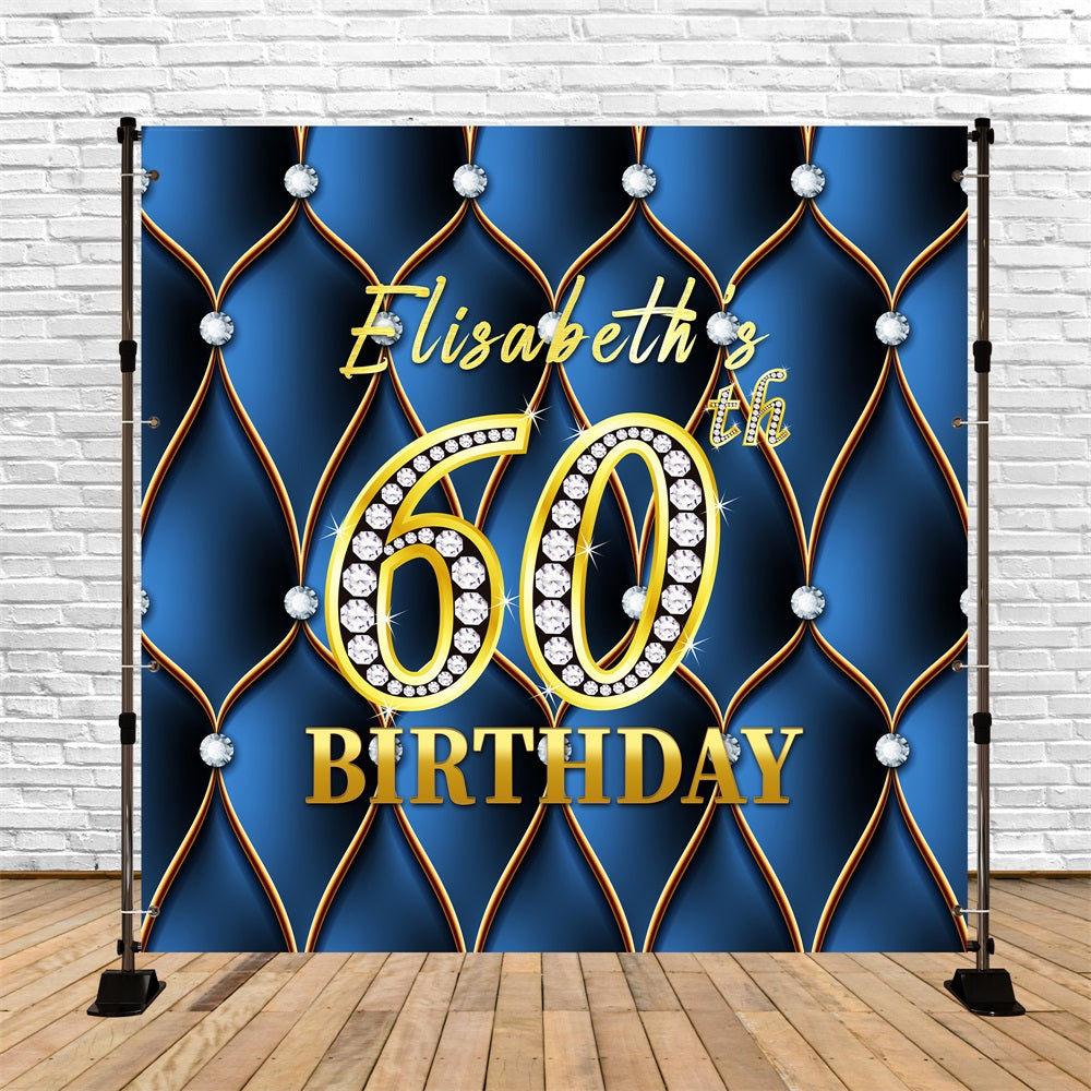 60th Birthday Backdrop Diamond Blue Personalised Backdrop LXX5-110