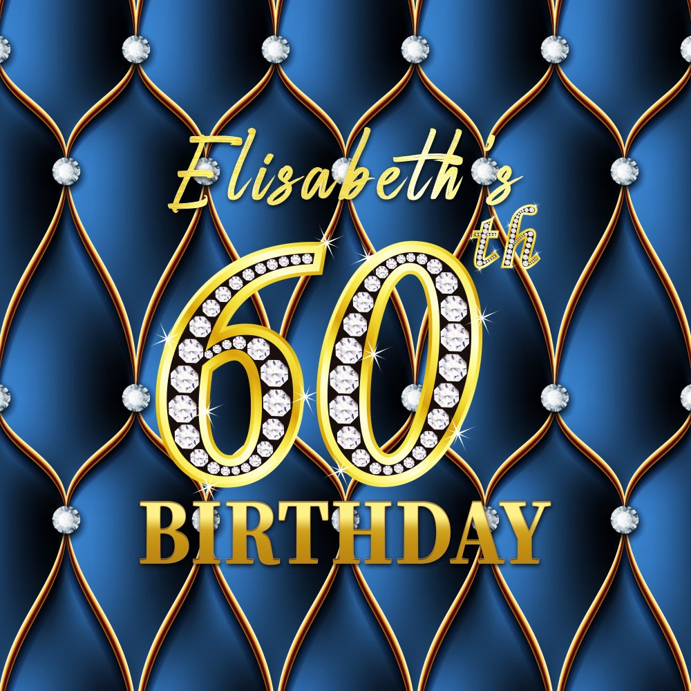 60th Birthday Backdrop Diamond Blue Personalised Backdrop LXX5-110