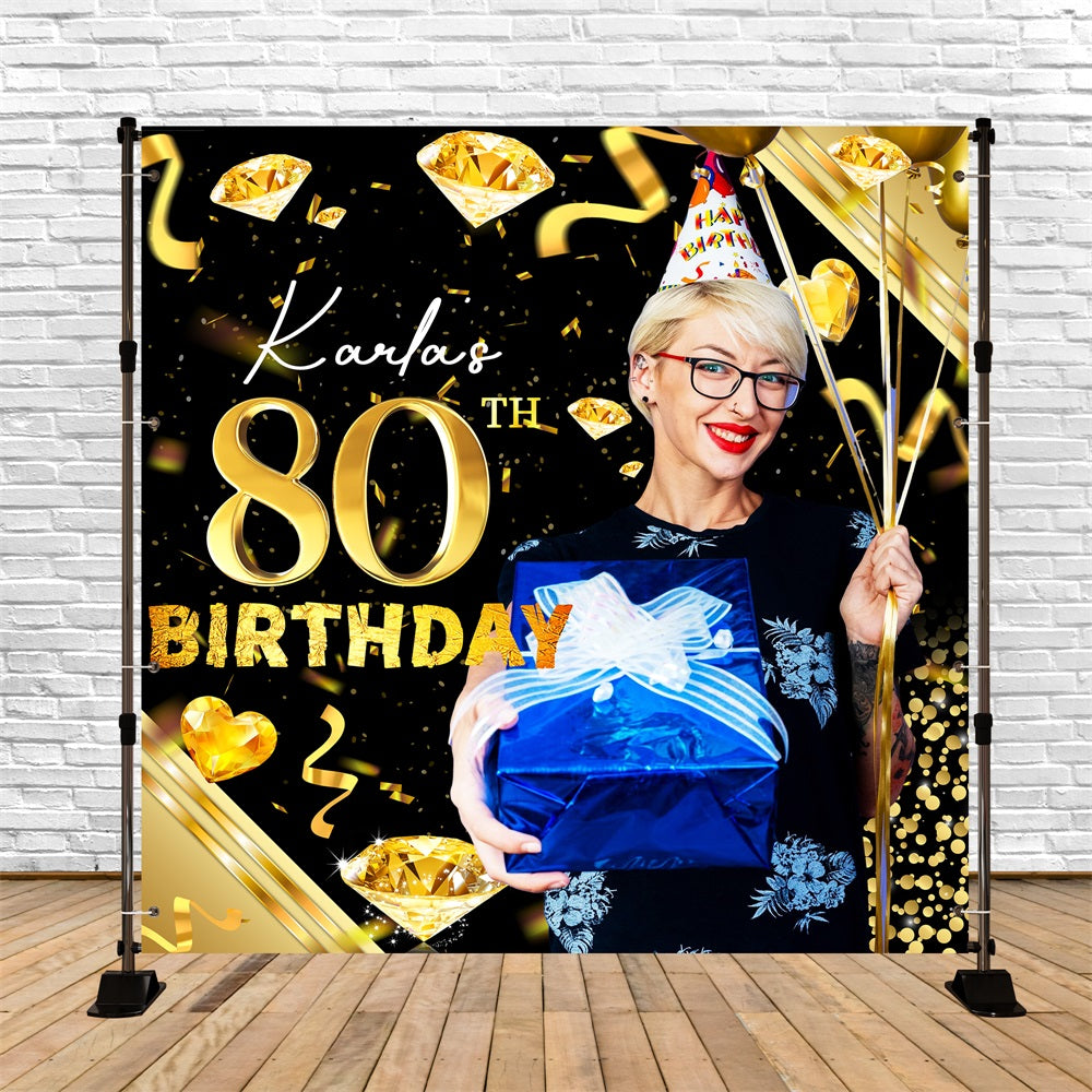 Birthday Backdrop 80th Diamond Theme Custom Backdrop LXX5-111