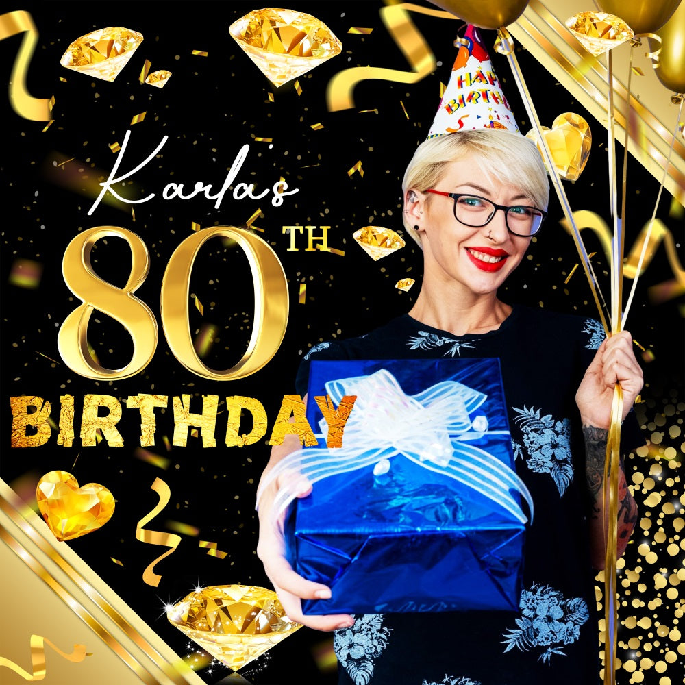 Birthday Backdrop 80th Diamond Theme Custom Backdrop LXX5-111