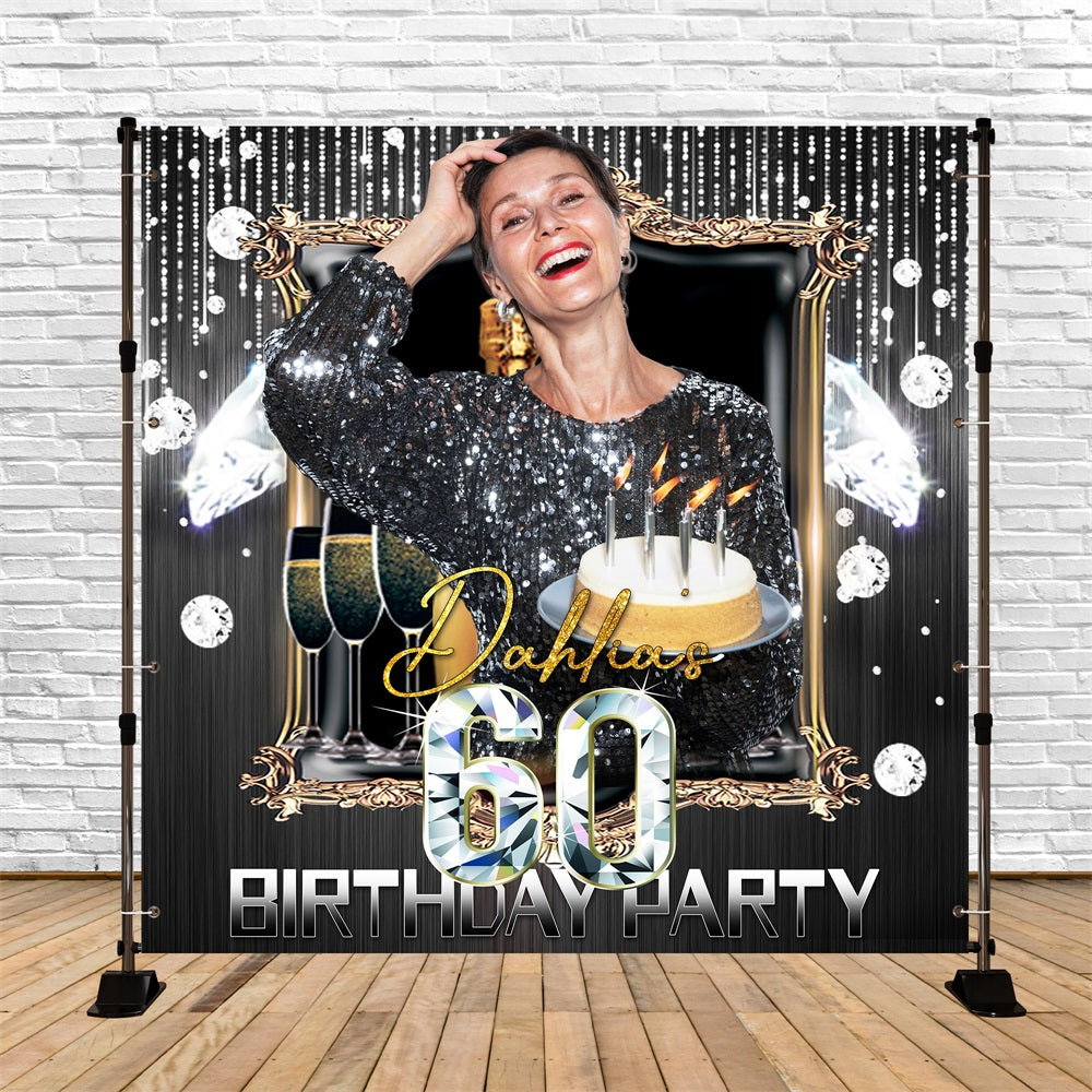 60th Birthday Backdrops Frame Diamond Party Personalized Backdrop LXX5-112
