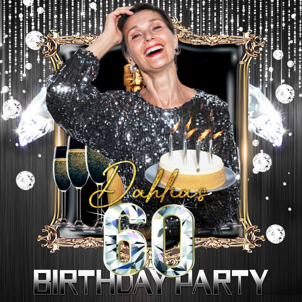 60th Birthday Backdrops Frame Diamond Party Personalized Backdrop LXX5-112