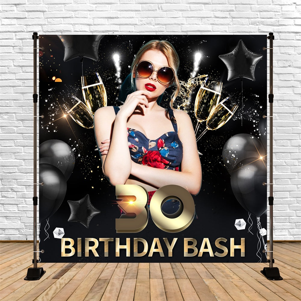 Personalized Birthday Backdrop Balloon Champagne 30th Backdrop LXX5-114