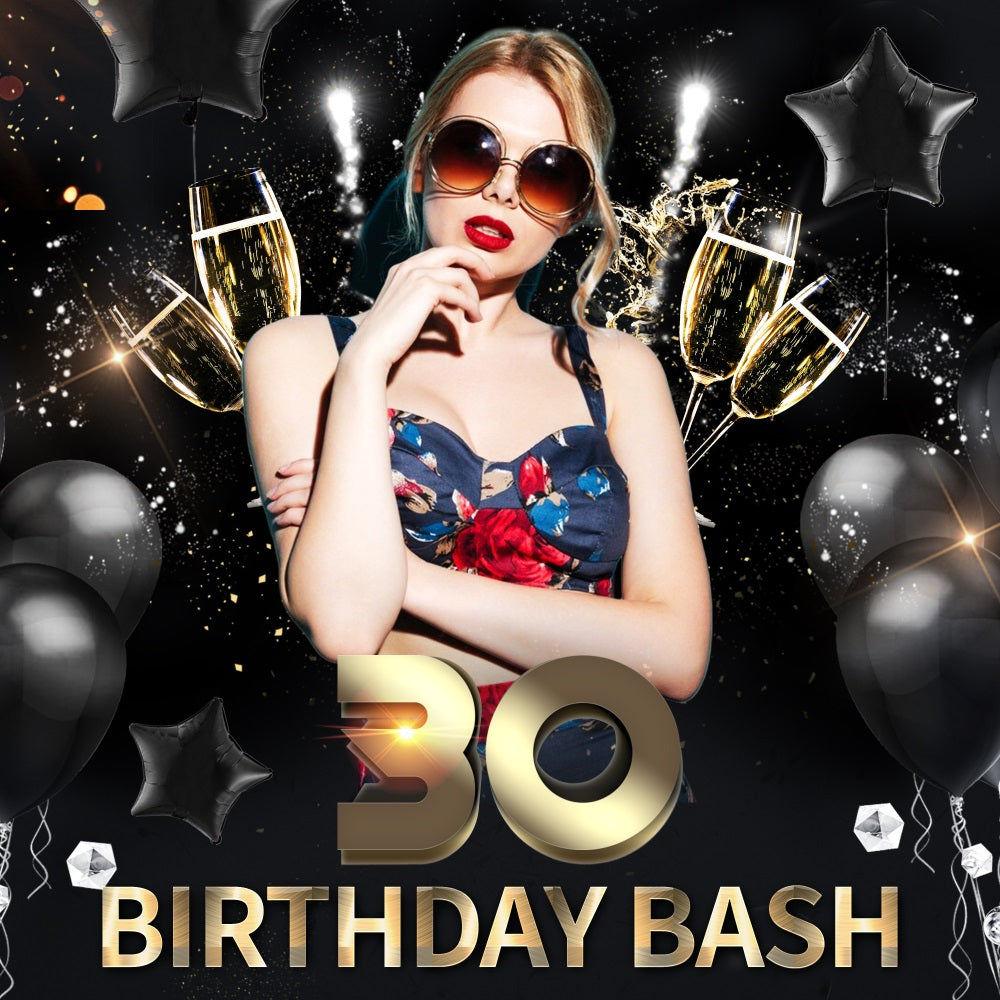 Personalized Birthday Backdrop Balloon Champagne 30th Backdrop LXX5-114