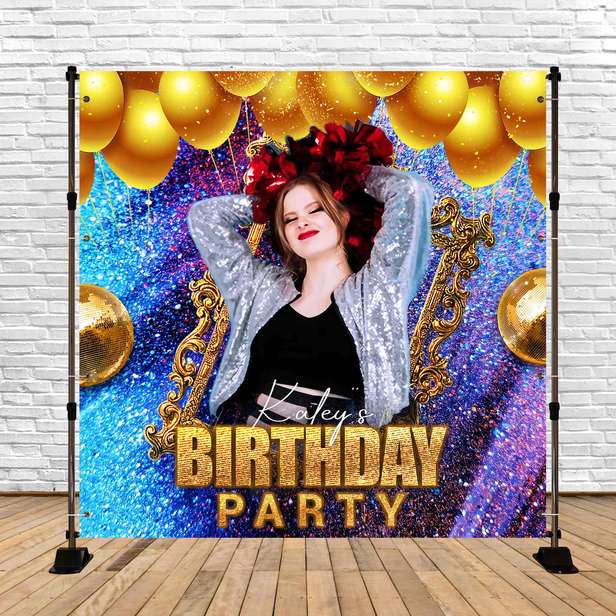 Birthday Backdrop Ideas Glitter Balloon Frame Custom Backdrop LXX5-119
