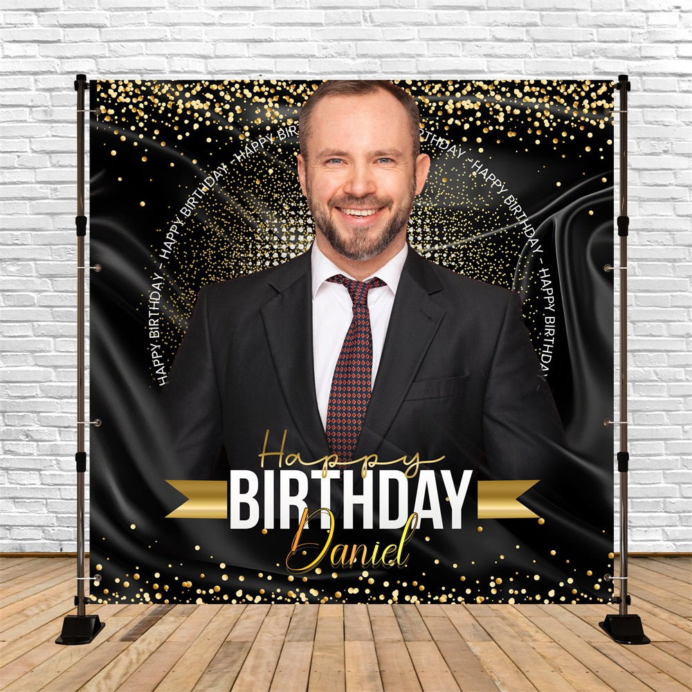 Black And Gold Birthday Backdrop Sparkle Custom Backdrop LXX5-120