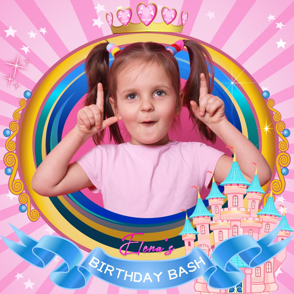 Pink Birthday Backdrop Princess Castle Custom Backdrop LXX5-124