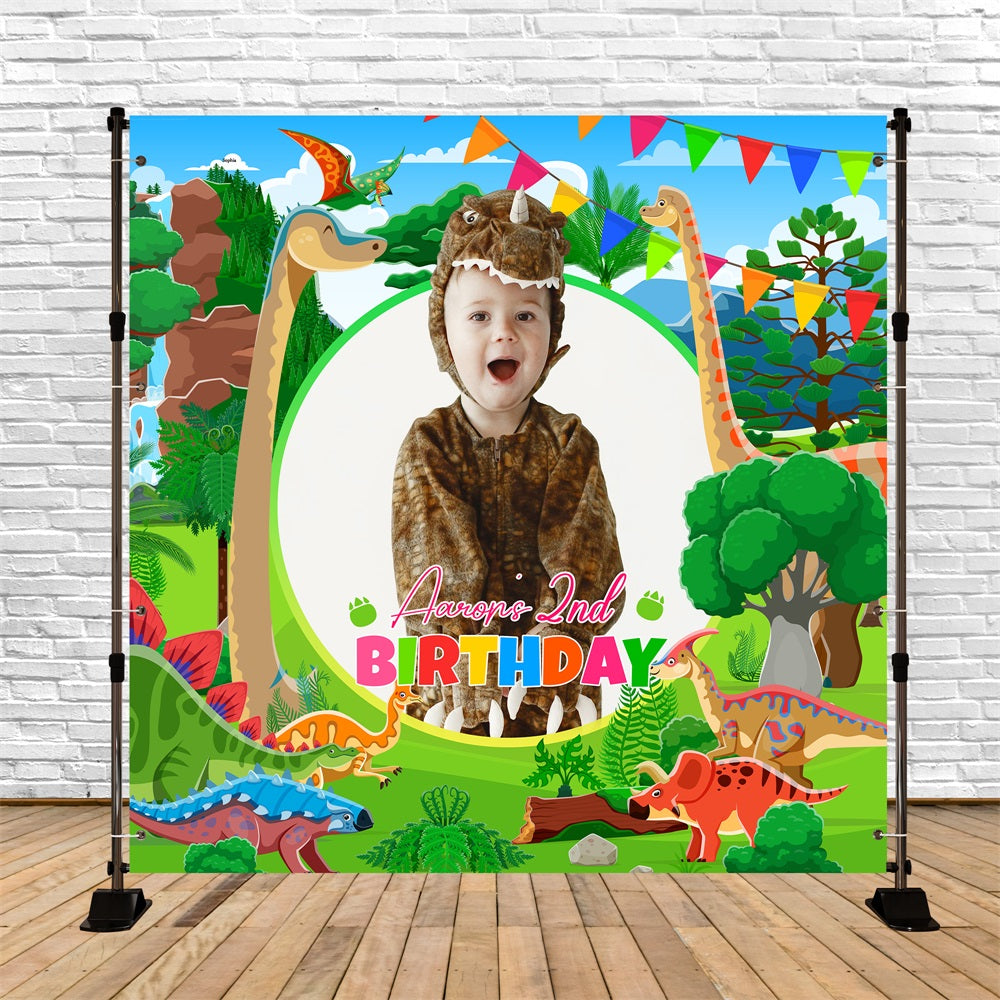 Birthday Photo Backdrop Jungle Dino 2nd Customized Backdrop LXX5-126