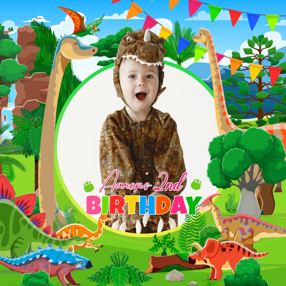 Birthday Photo Backdrop Jungle Dino 2nd Customized Backdrop LXX5-126