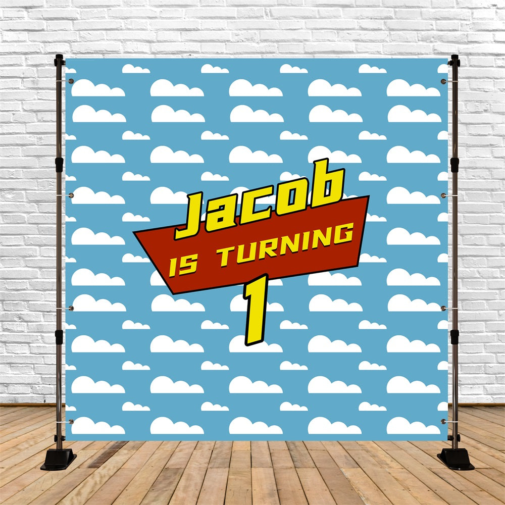 First Birthday Backdrop Blue Sky Clouds Personalised Backdrop LXX5-127