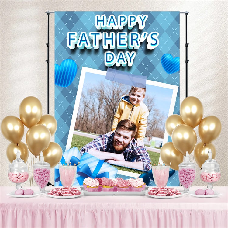 Father's Day Backdrops Blue Checkered Heart Gift Personalized Backdrop LXX5-13