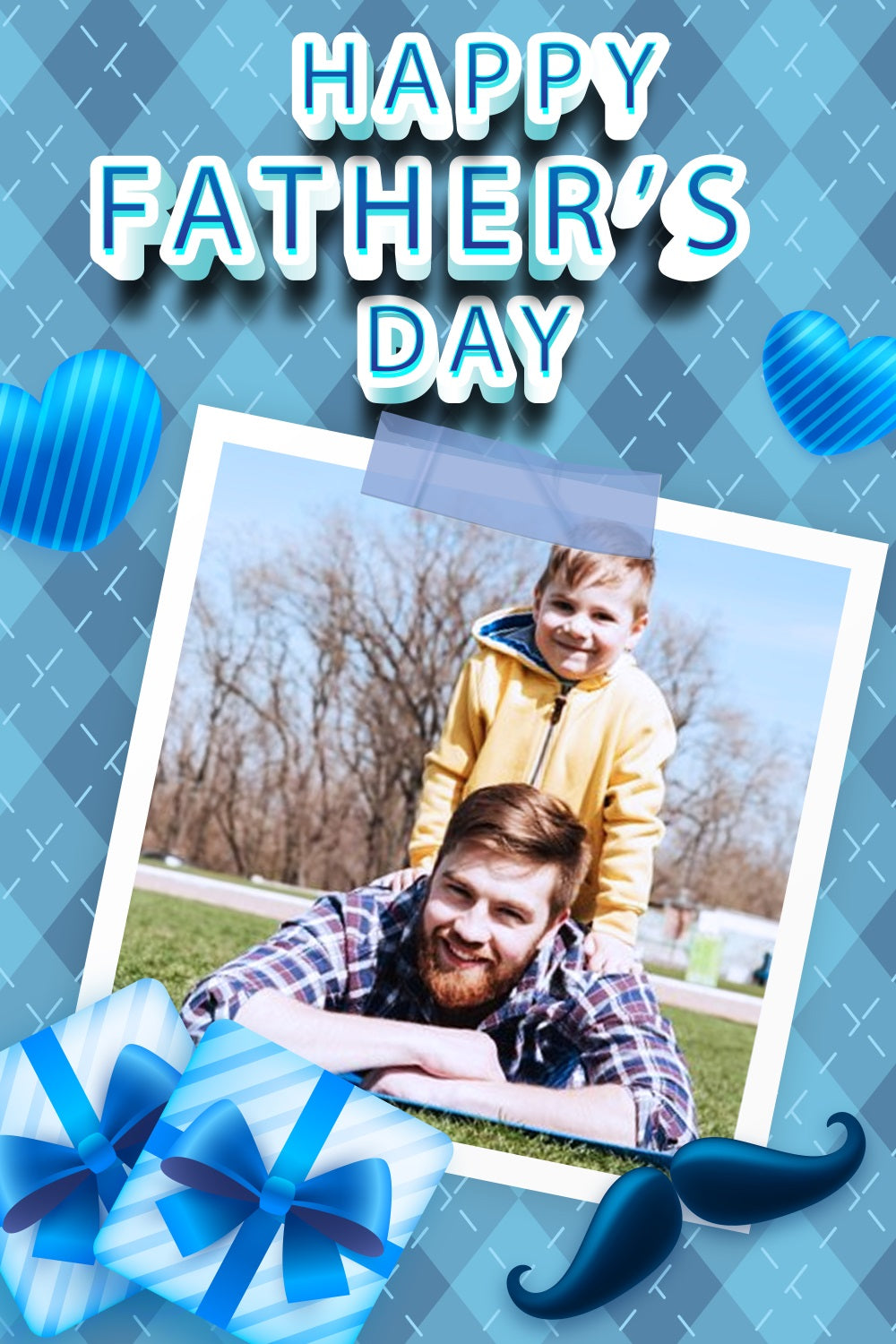 Father's Day Backdrops Blue Checkered Heart Gift Personalized Backdrop LXX5-13