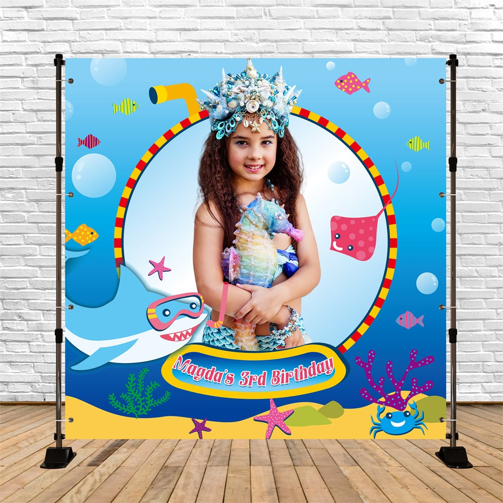 Baby Shark Birthday Backdrop Shark Seascape 3rd Mermaid Personalized Backdrop LXX5-133