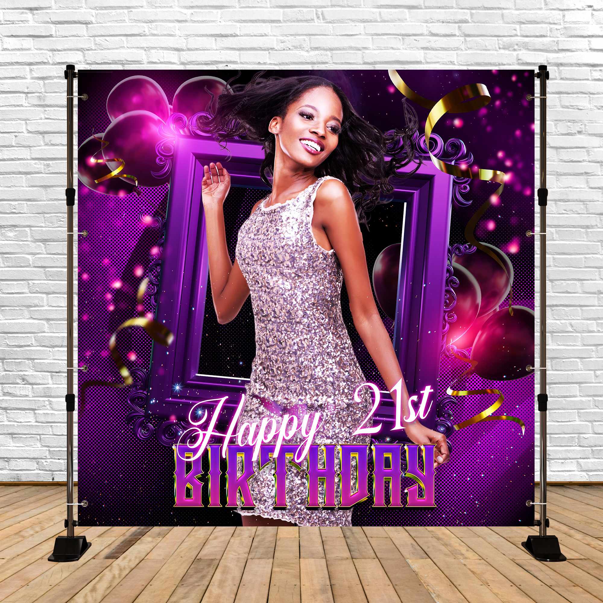 Personalized Backdrop For Birthday 21st Purple Glitz Backdrop LXX5-134