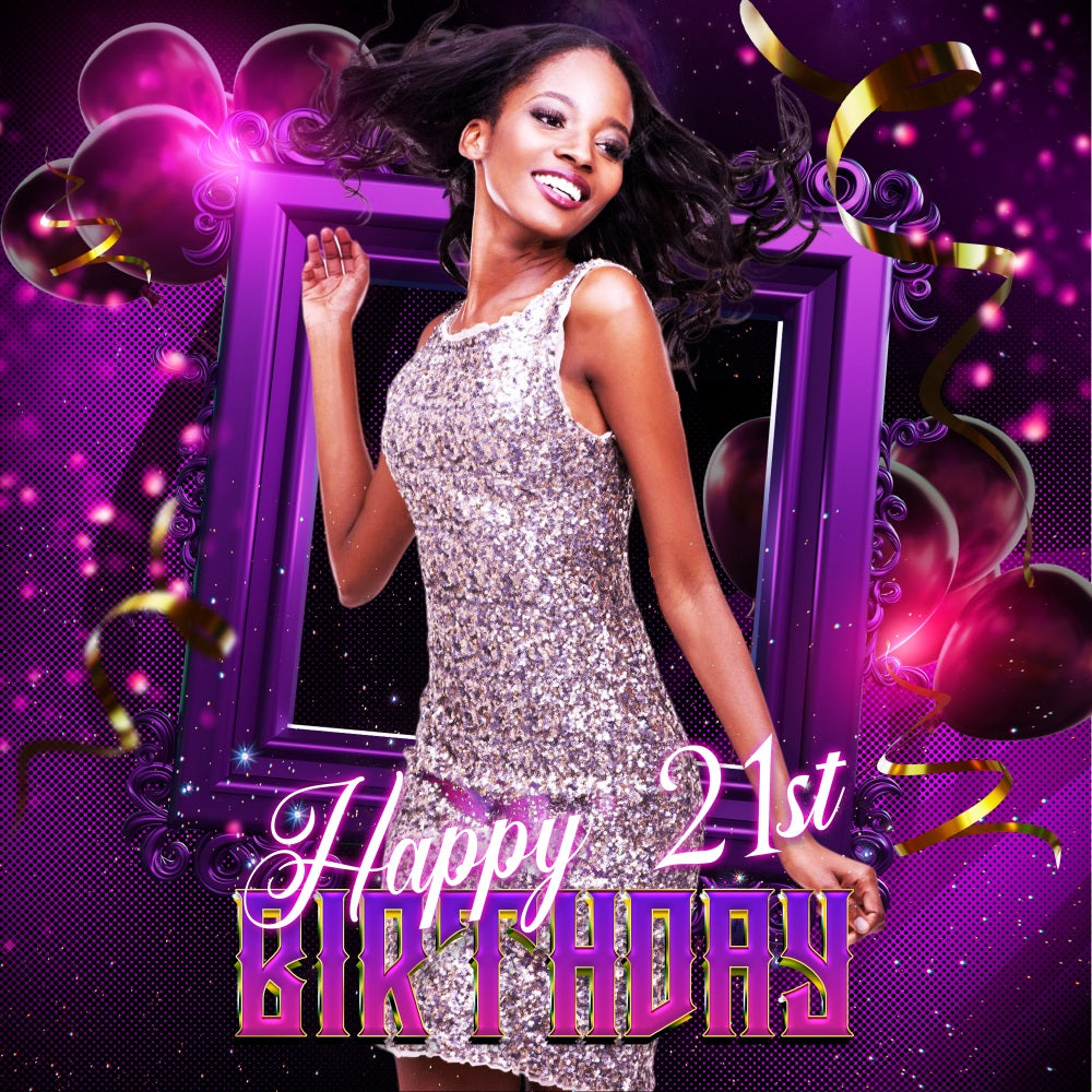 Personalized Backdrop For Birthday 21st Purple Glitz Backdrop LXX5-134