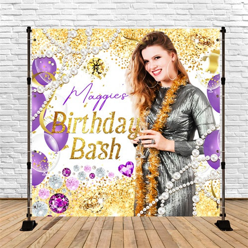 Backdrop For Birthday Sparkling Gemstone Ballloons Custom Backdrop LXX5-136