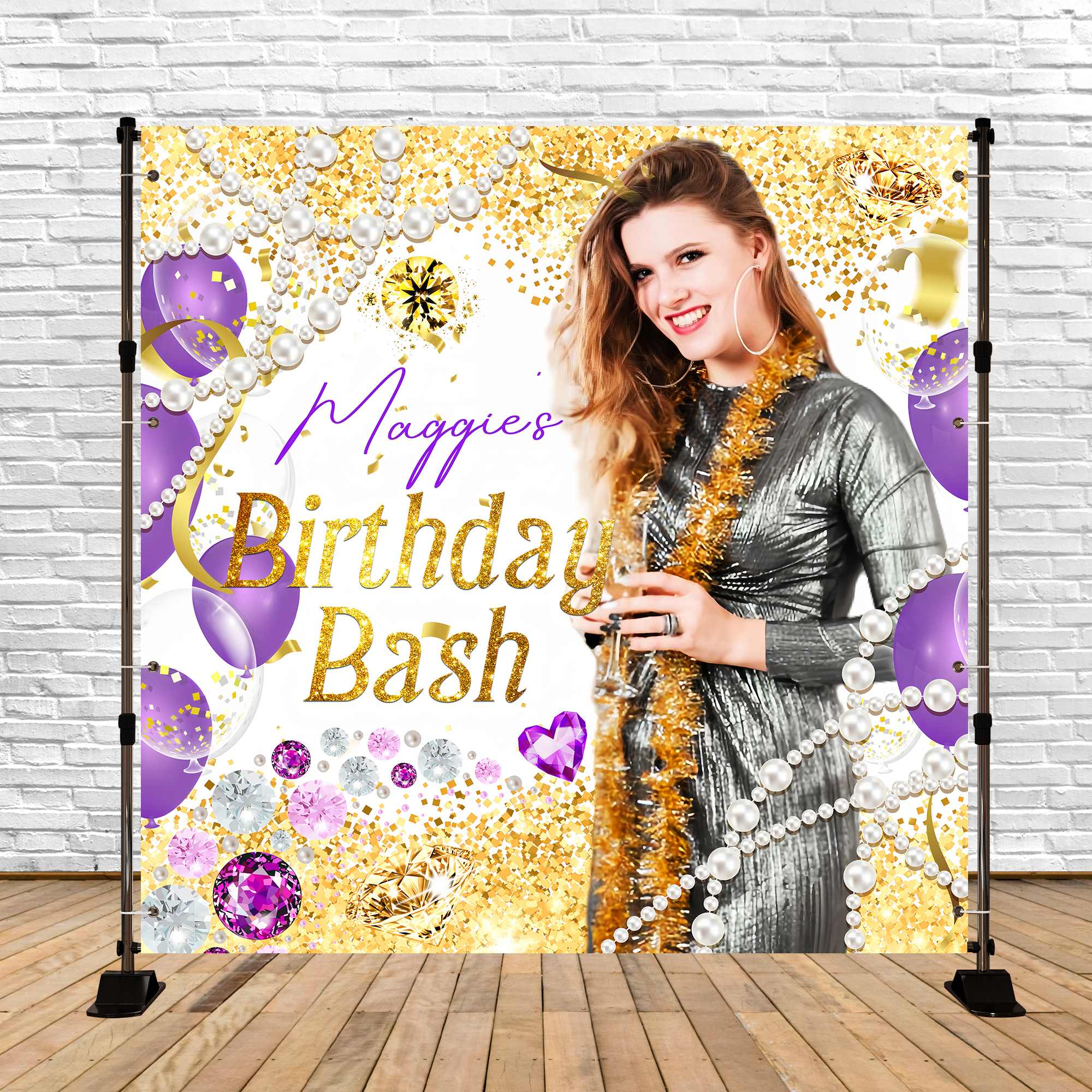Backdrop For Birthday Sparkling Gemstone Ballloons Custom Backdrop LXX5-136