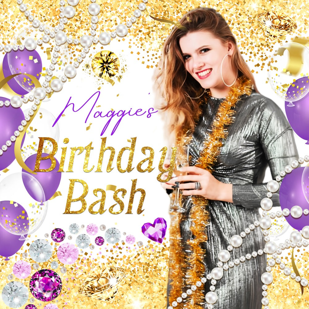 Backdrop For Birthday Sparkling Gemstone Ballloons Custom Backdrop LXX5-136