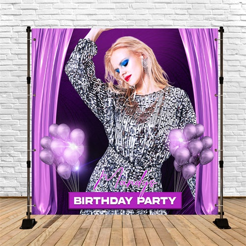 Purple Birthday Backdrop Curtain Balloons Customized Backdrop LXX5-139