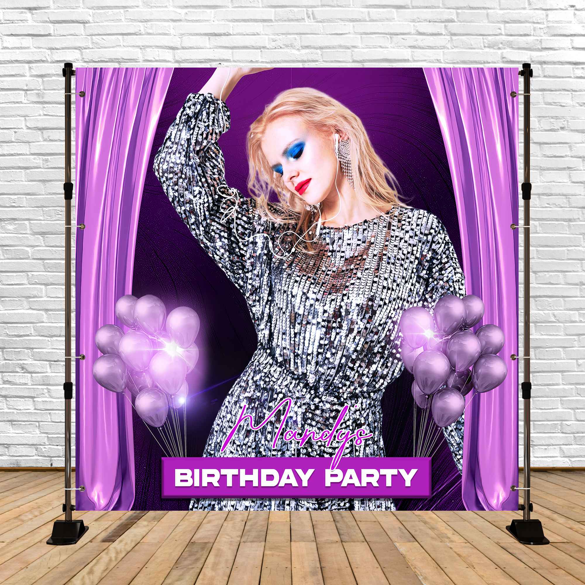 Purple Birthday Backdrop Curtain Balloons Customized Backdrop LXX5-139