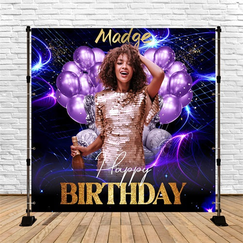 Birthday Photo Backdrop Purple Pulse Balloon Custom Backdrop LXX5-145