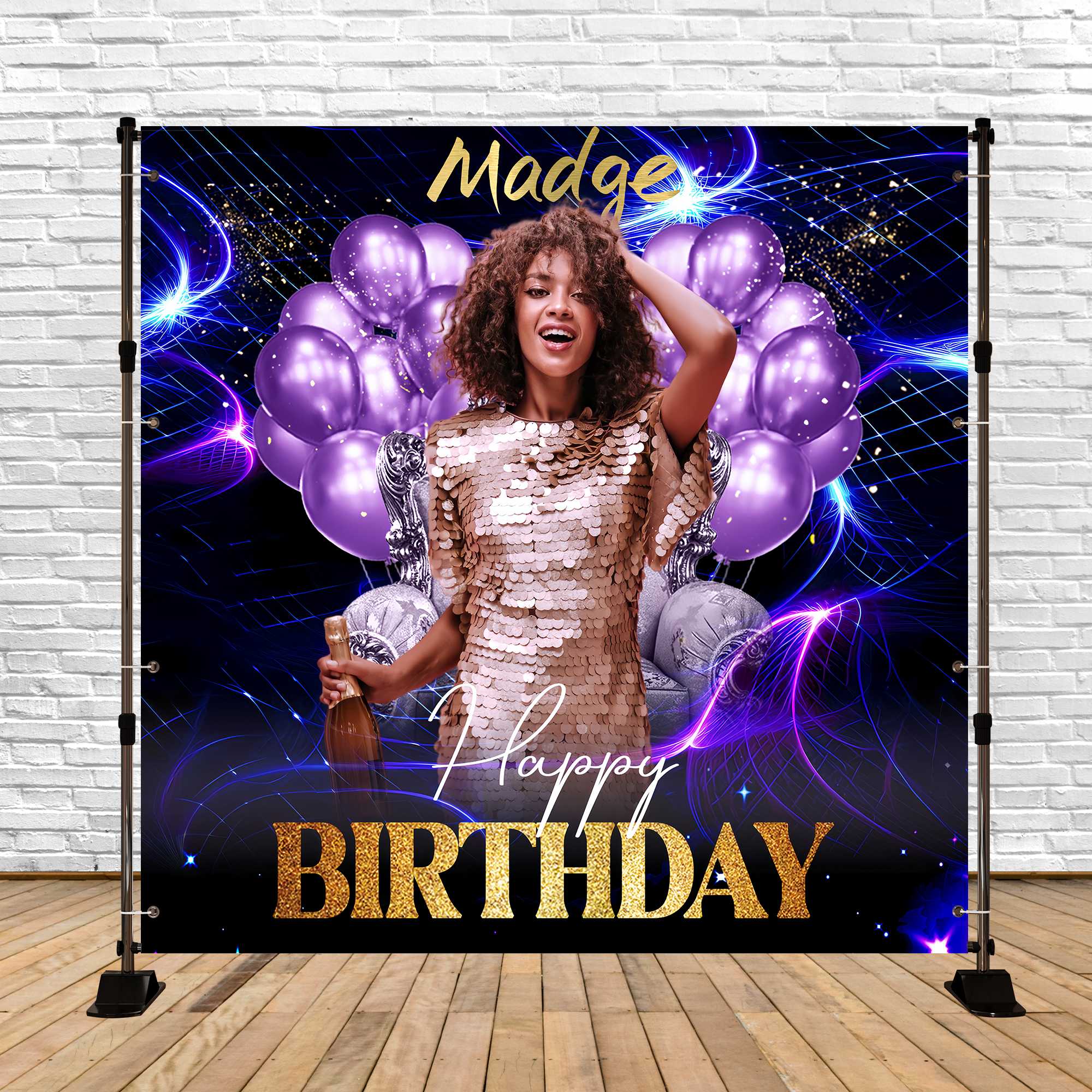 Birthday Photo Backdrop Purple Pulse Balloon Custom Backdrop LXX5-145