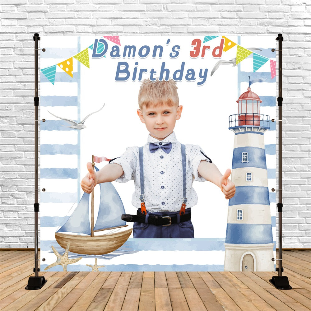 Customized Birthday Backdrop Sailboat Lighthouse 3rd Backdrop LXX5-153
