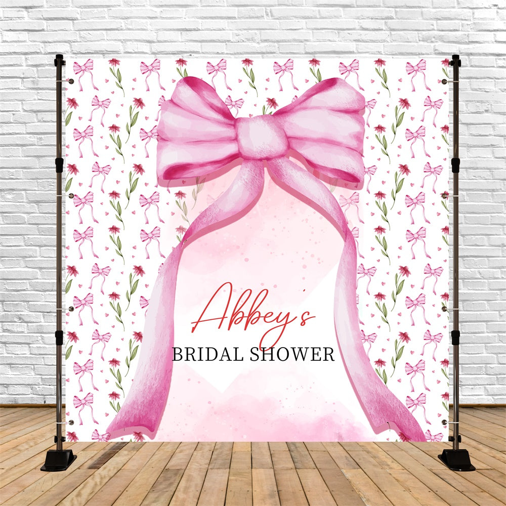 Bridal Shower Photo Backdrop Pink Bow Floral Customized Backdrop LXX5-160