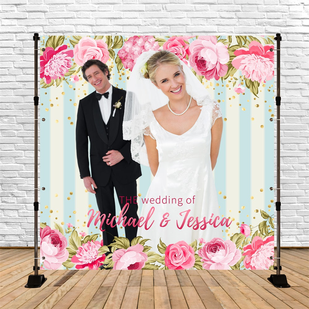 Backdrop For Wedding Pink Peony Romance Personalized Backdrop LXX5-164