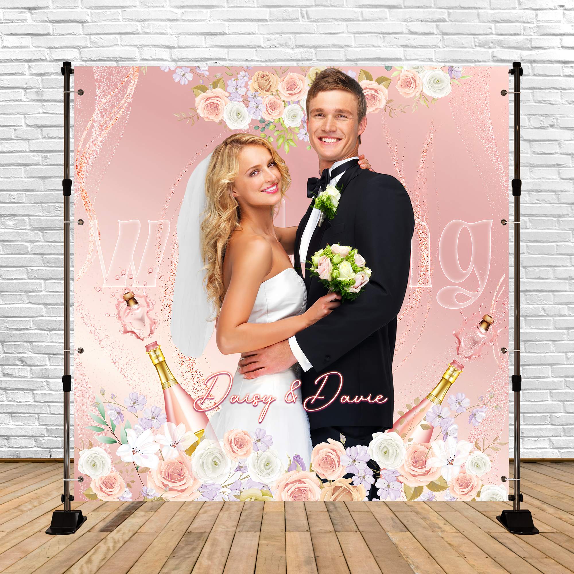 Wedding Backdrop Ideas Blush Floral Champagne Custom Backdrop LXX5-173