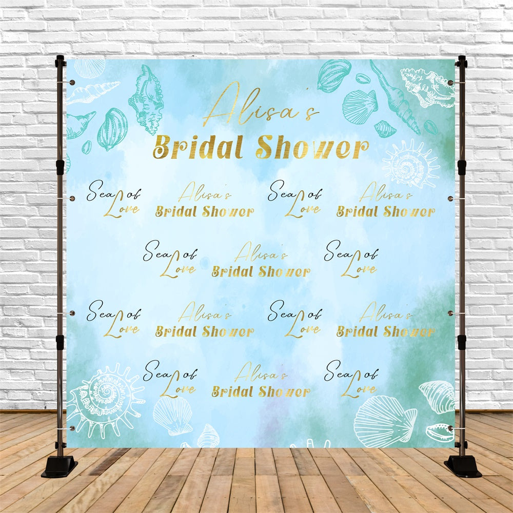Bridal Shower Backdrops Blue Ocean Shells Watercolor Backdrop LXX5-176
