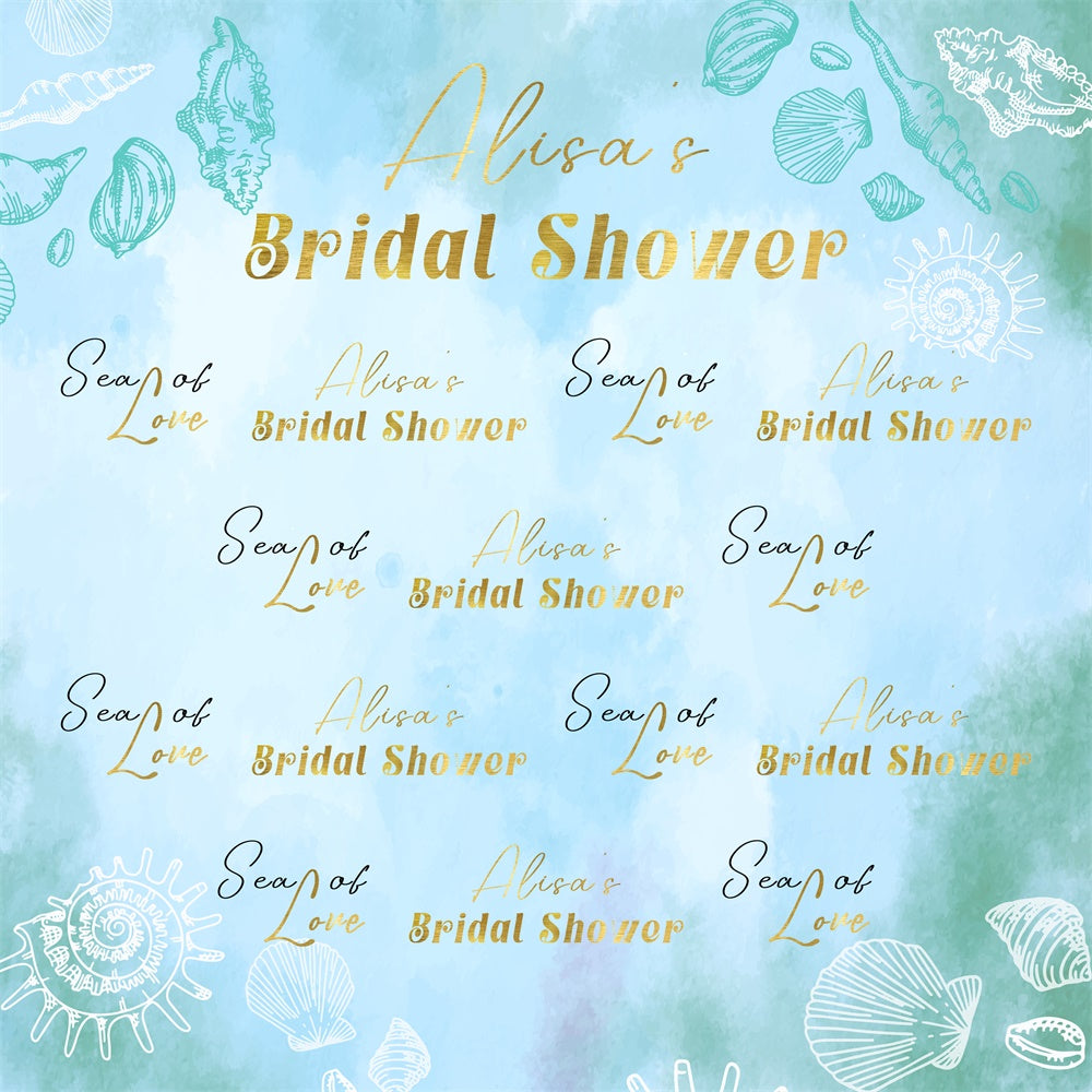 Bridal Shower Backdrops Blue Ocean Shells Watercolor Backdrop LXX5-176
