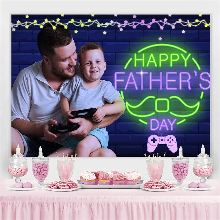 Father's Day Backdrops Blue Brick Wall Neon Personalized Backdrop LXX5-18