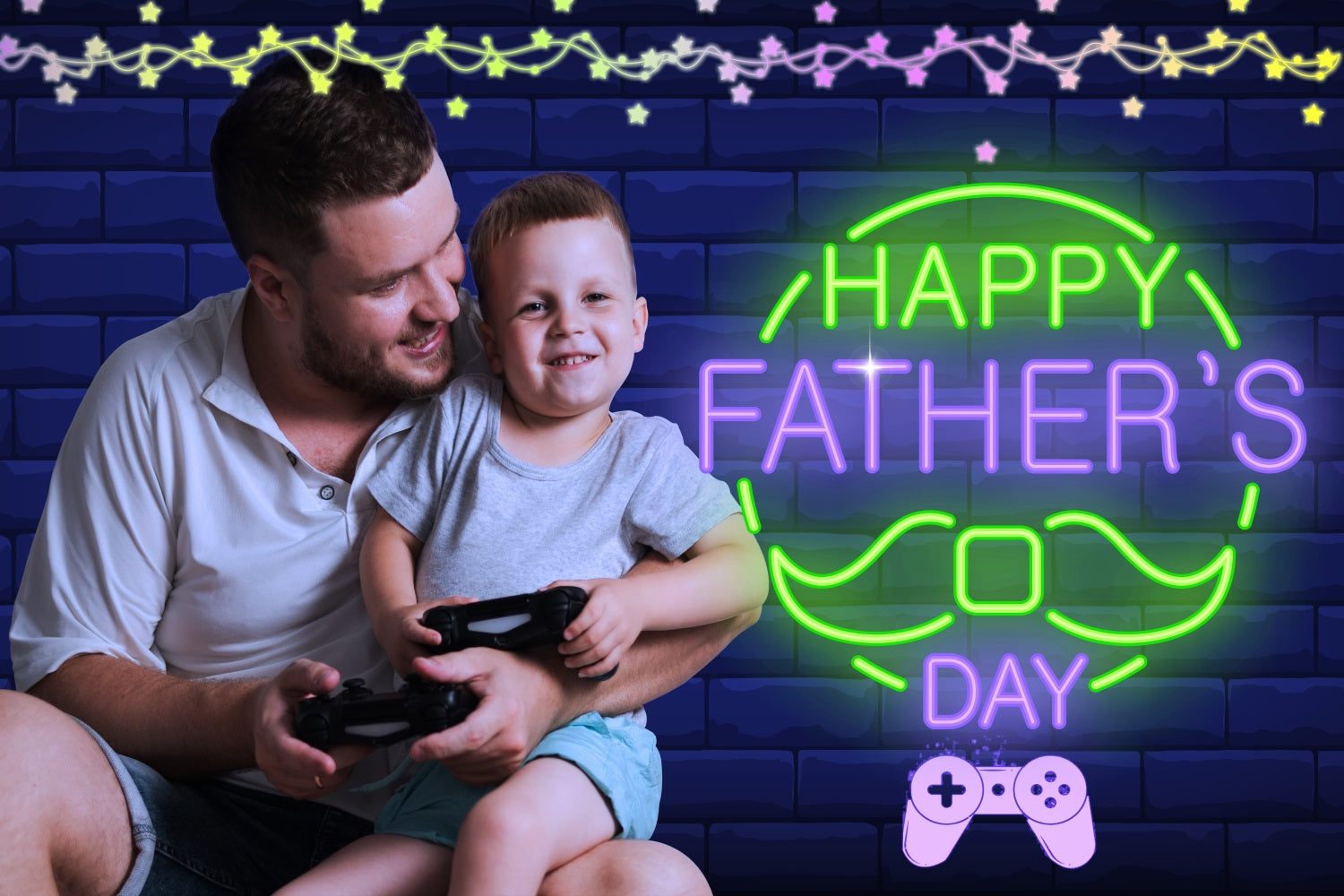 Father's Day Backdrops Blue Brick Wall Neon Personalized Backdrop LXX5-18
