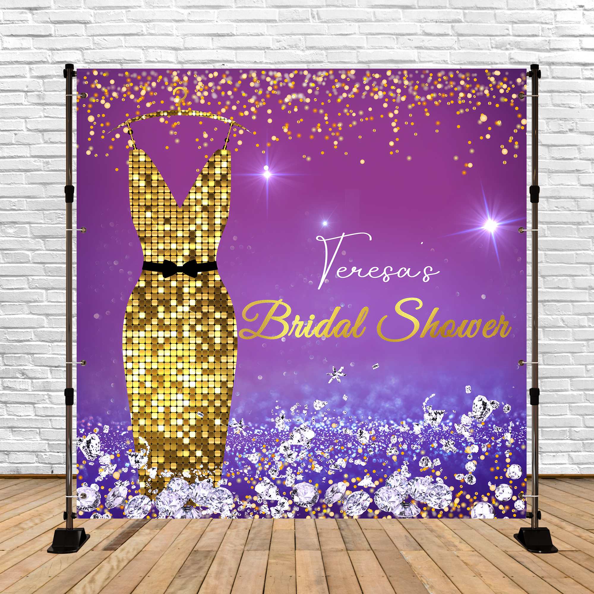 Bridal Shower Photo Backdrop Glam Gold Dress Custom Backdrop LXX5-180
