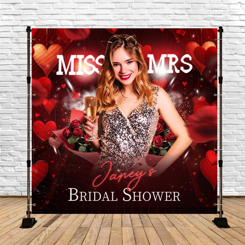 Bridal Shower Photo Backdrop Romantic Red Rose Custom Backdrop LXX5-183