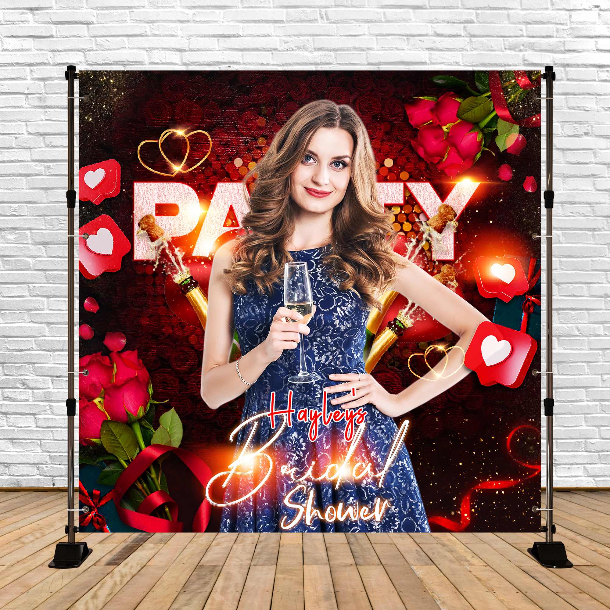 Bridal Shower Backdrops Red Roses Celebration Custom Backdrop LXX5-184