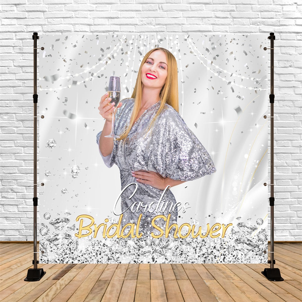 Silver Backdrop Studio Bridal Backdrop Chic Silver Confetti Personalized Backdrop LXX5-185