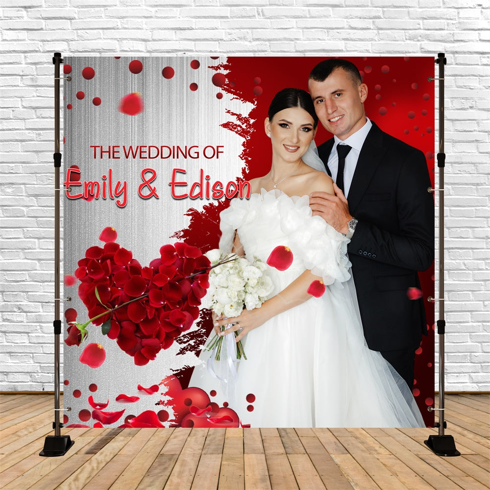 Elegant Wedding Backdrop Red Rose Petal Personalized Backdrop LXX5-194