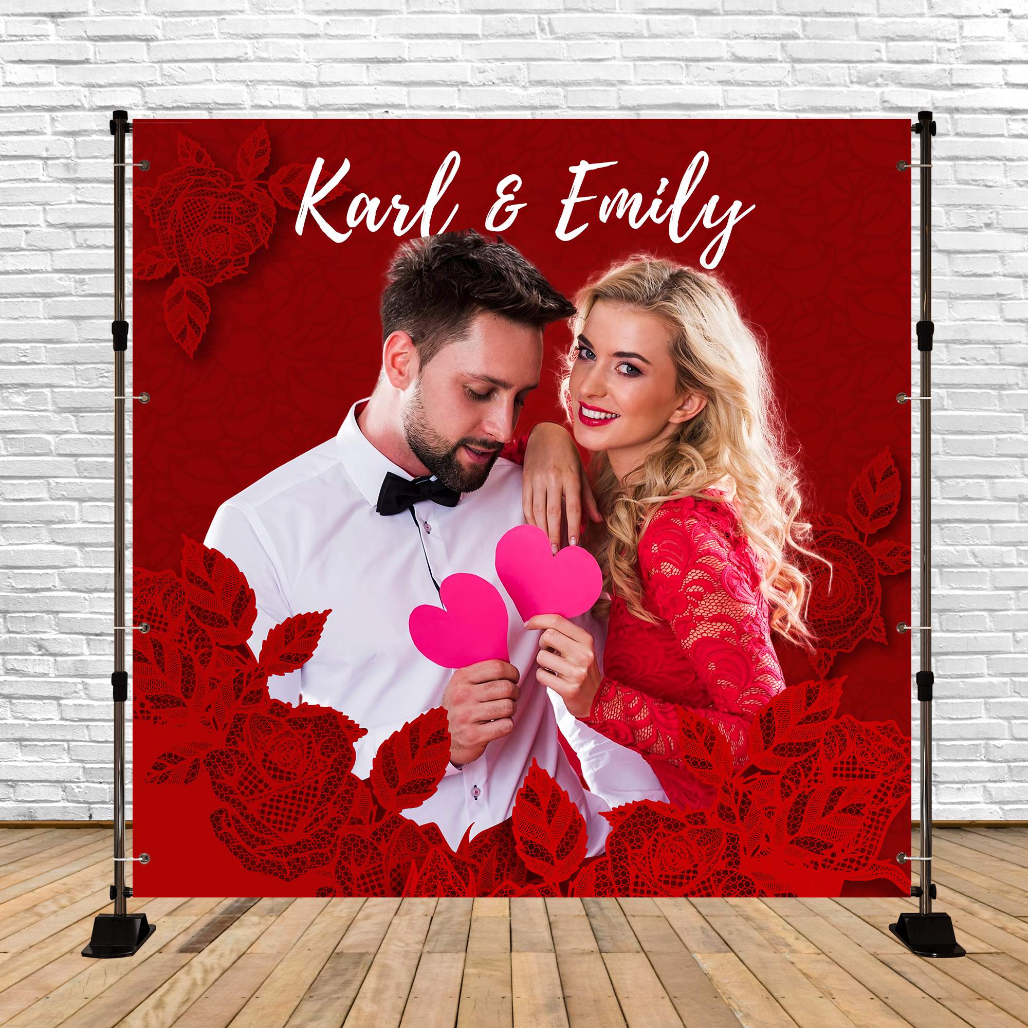 Backdrop For Wedding Lace Rose Love Personalized Backdrop LXX5-199