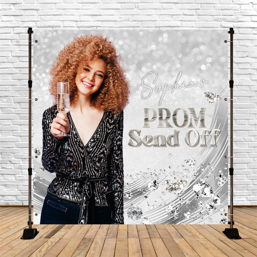 Prom Backdrop Silver Sparkle Custom Party Graduation Backdrop LXX5-201