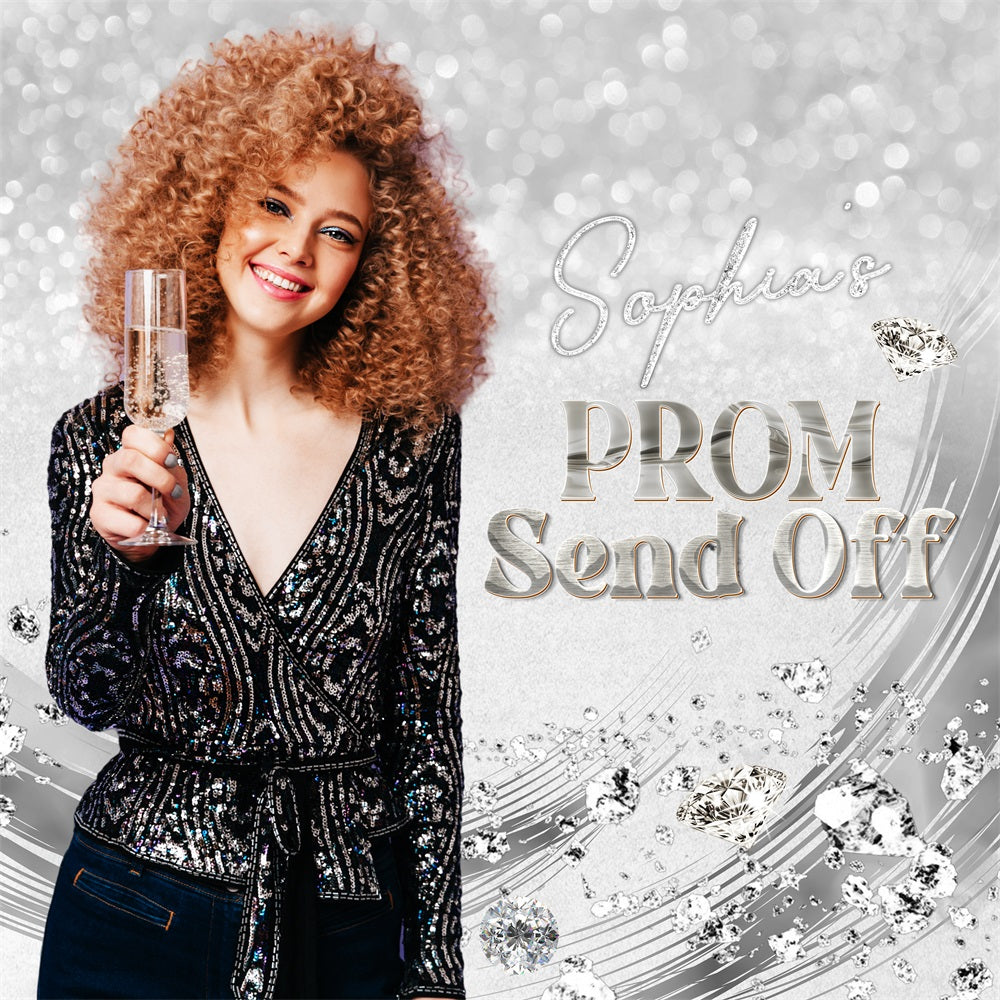 Prom Backdrop Silver Sparkle Custom Party Graduation Backdrop LXX5-201