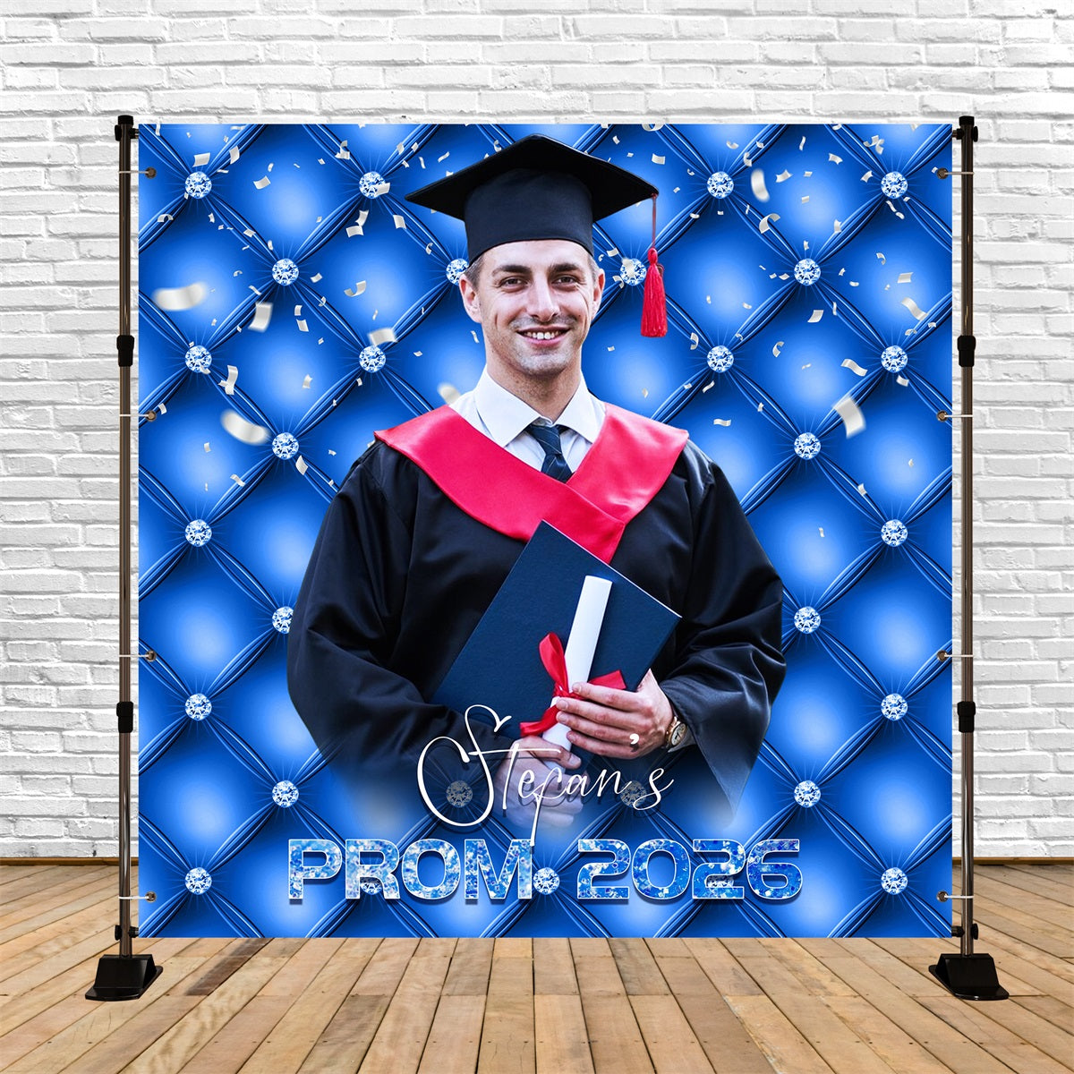 Prom 2026 Backdrop Royal Blue Diamond Personalised Party Graduation Backdrop LXX5-204